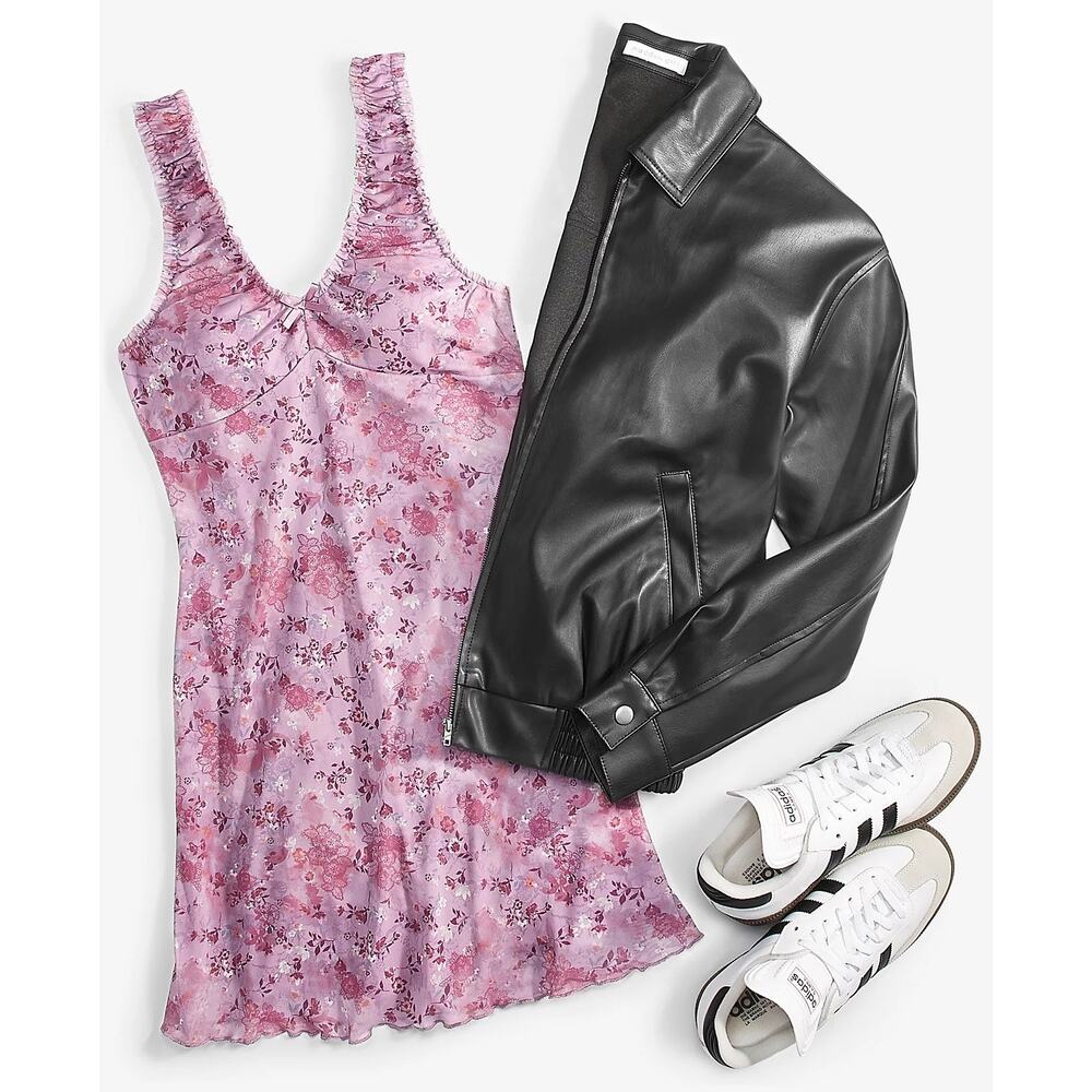 Hippie Rose Mauve Floral Ruched Mesh Mini Dress - Picture 11 of 13